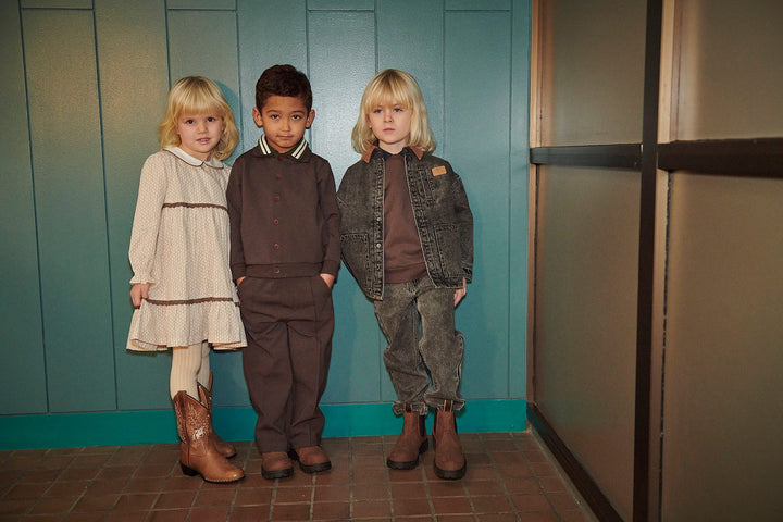 Denim Jakke m. Lining & Fløjls Krave - Washed Dk. Grey Brown w. Dk Brown Corduroy Collar