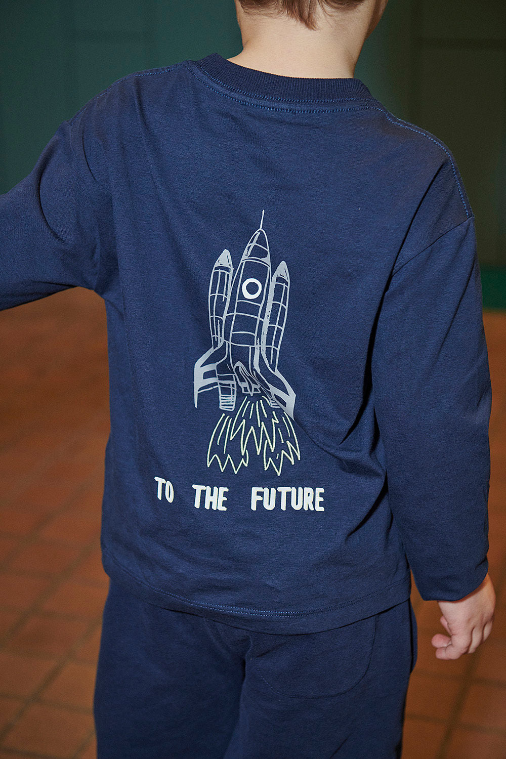 L/Æ T-Shrt m. Print - Navy