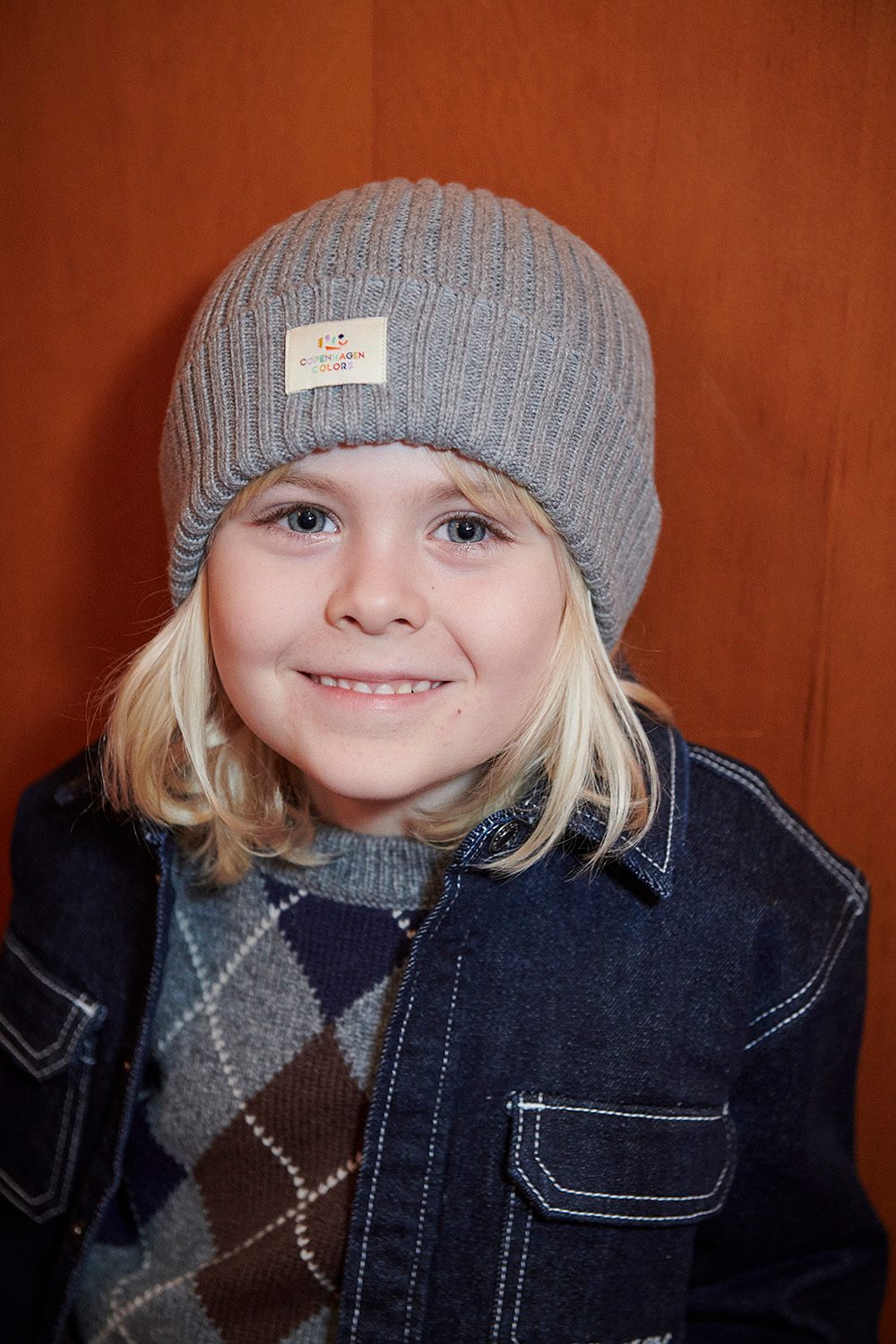 Strikkevest m. Rudediamant Mønster - Grey Mel./Dk. Brown/Navy Comb.