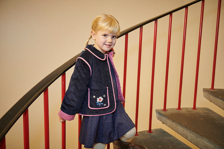 Quilted Fløjlsjakke m. Broderi - Navy