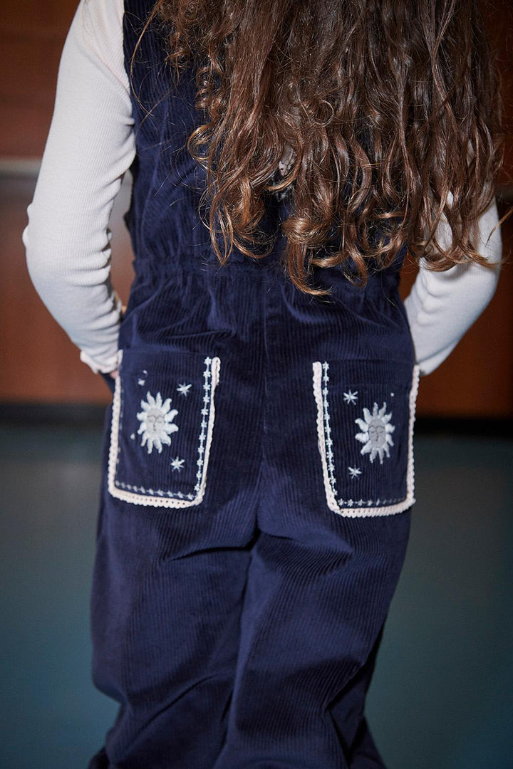 Fløjls Heldragt m. Broderi - Navy