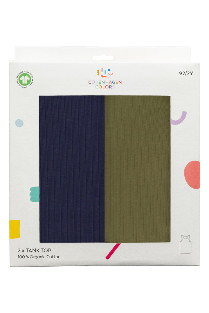 2-PAK RIB JERSEY TANK-TOPPE - NAVY/DARK GREEN COMB