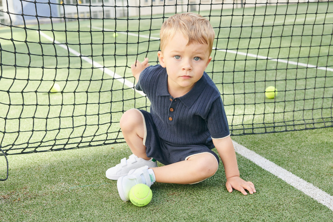 STRIKKET RIB POLO - NAVY/CREAM COMB.