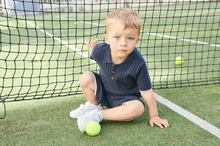 STRIKKET RIB POLO - NAVY/CREAM COMB.