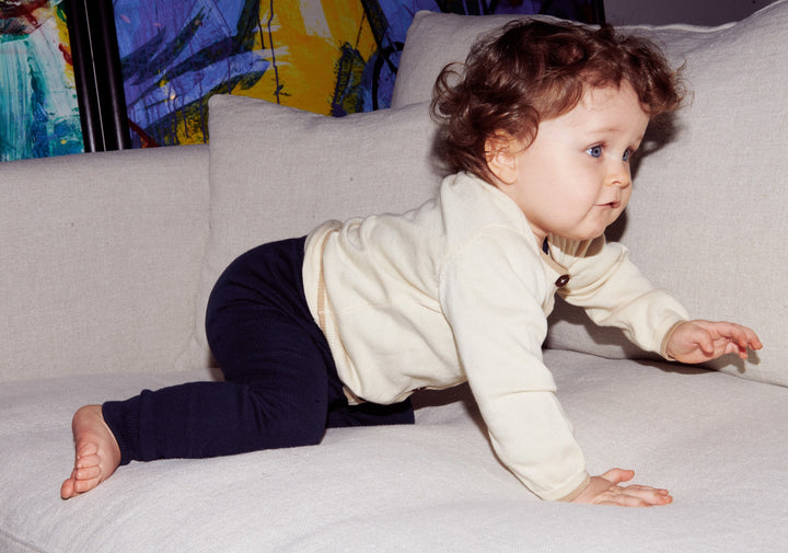 TYNDT STRIKKET LEGGINGS - NAVY