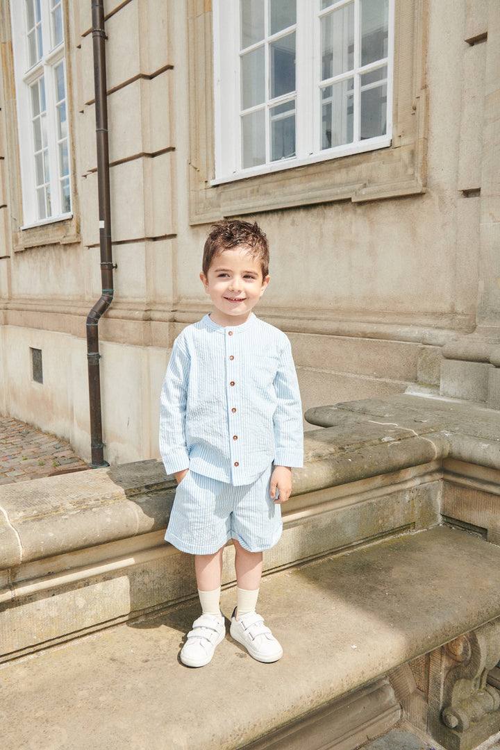 BÆK OG BØLGE SKJORTE - SKY BLUE W CREAM STRIPE