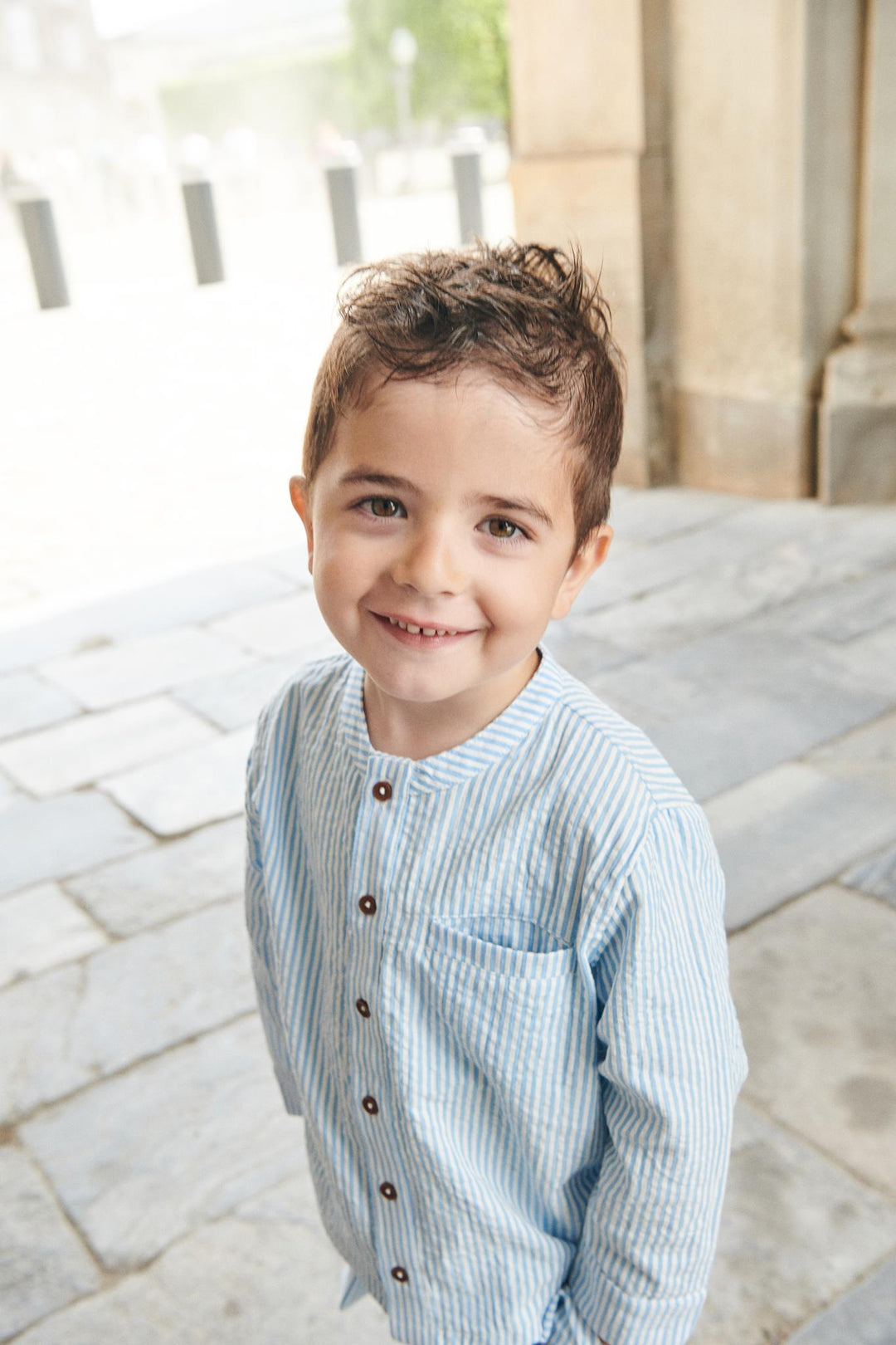 BÆK OG BØLGE SKJORTE - SKY BLUE W CREAM STRIPE