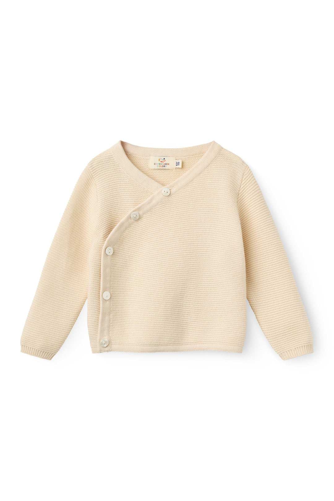 Bomuldsstrikket Baby cardigan m. skrå sidelukning - CREAM