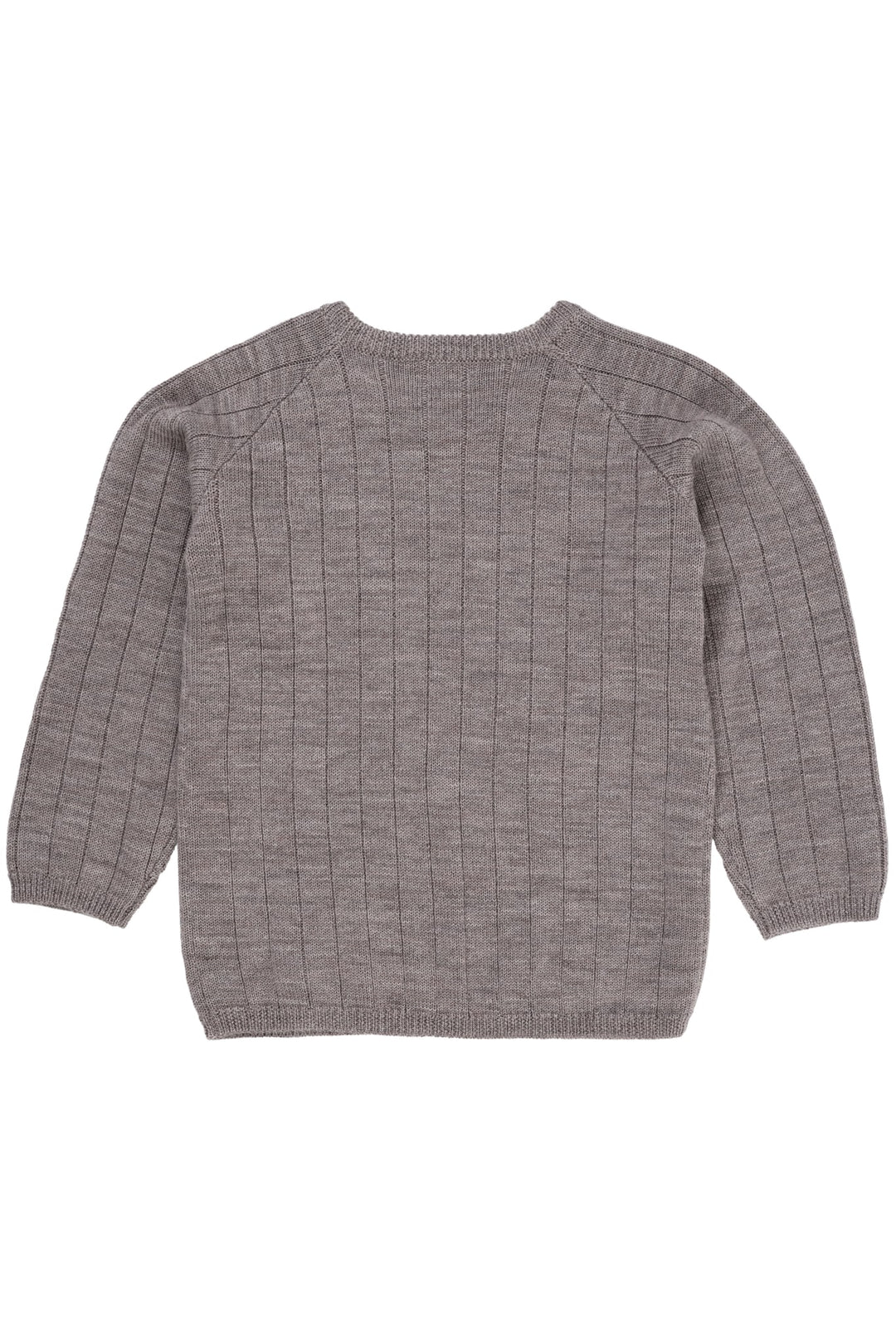 STRIKKET BLUSE I MERINOULD M. KNAPLUKNING OVER SKULDER - NATURAL MELANGE