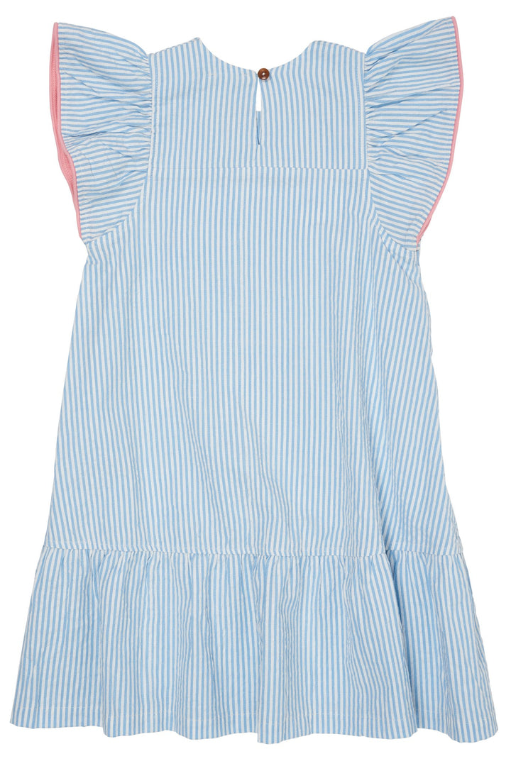 BONDEKJOLE M. KONTRAST KANT - SKY BLUE W CREAM STRIPE W PINK