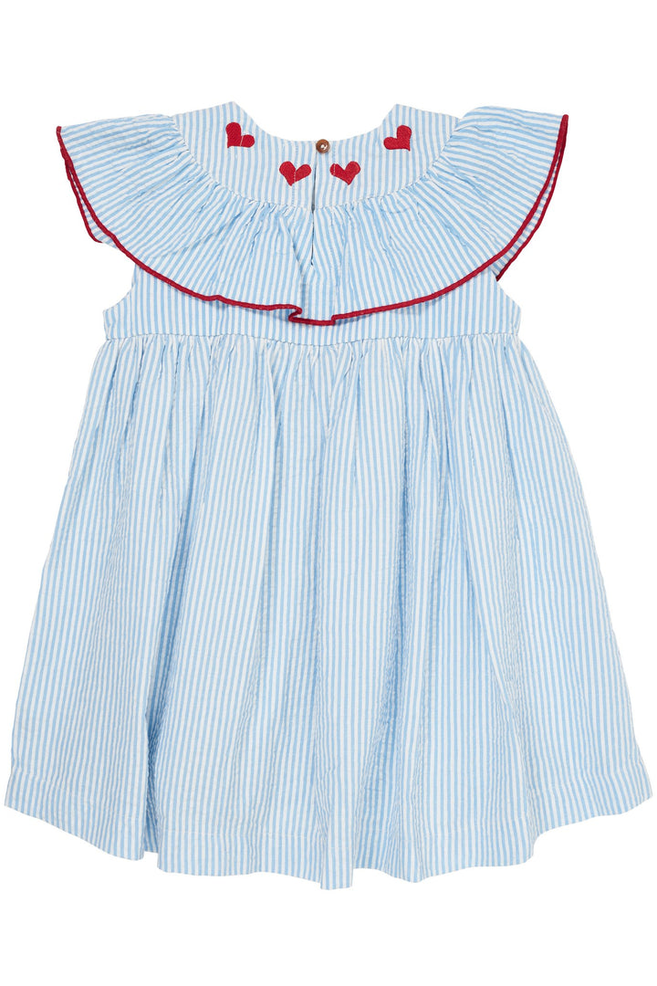 KJOLE M. HJERTE BRODERI - SKY BLUE W CREAM STRIPE W BERRY