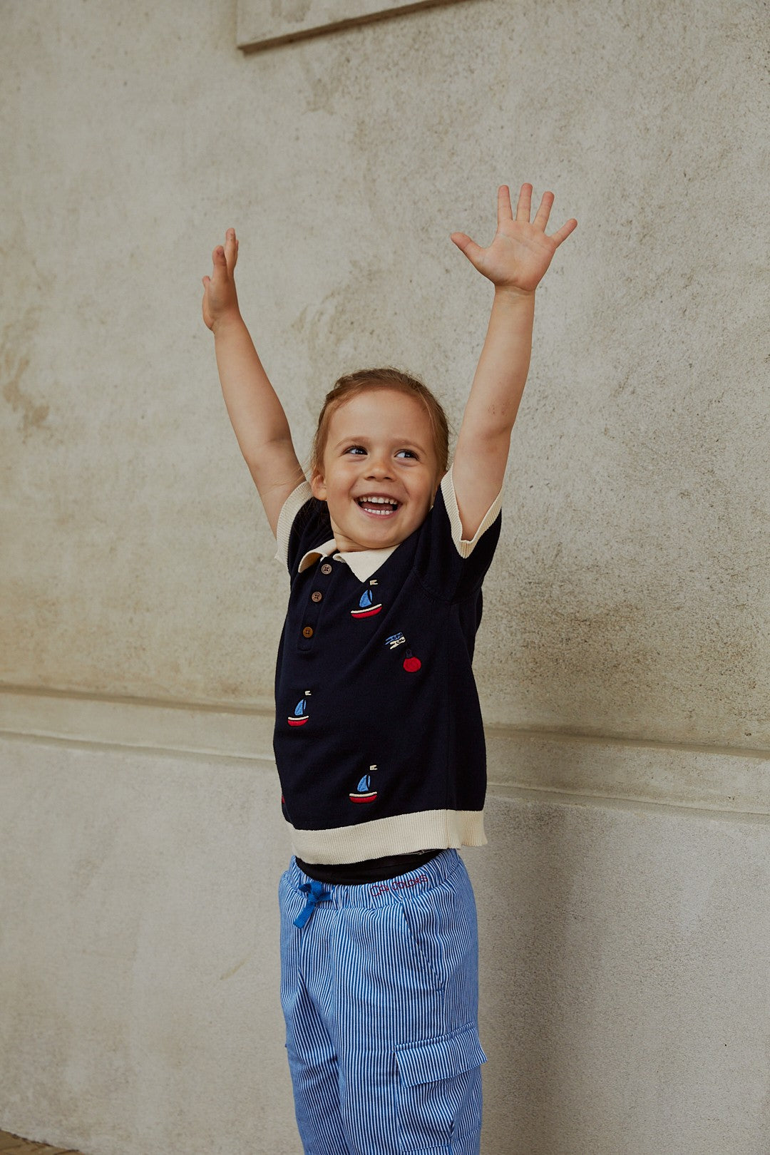 STRIKKET POLO M. BÅDE - NAVY/CREAM COMB