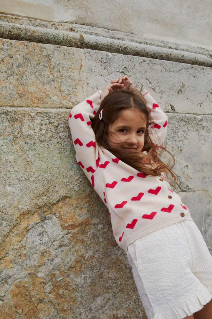 STRIKKET HJERTE CARDIGAN - BERRY COMB