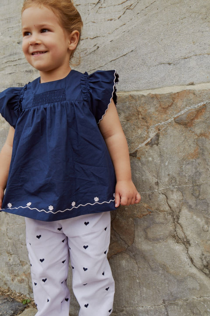POPLIN BLUSE M. FRÆSE ÆRMER - NAVY COMB.