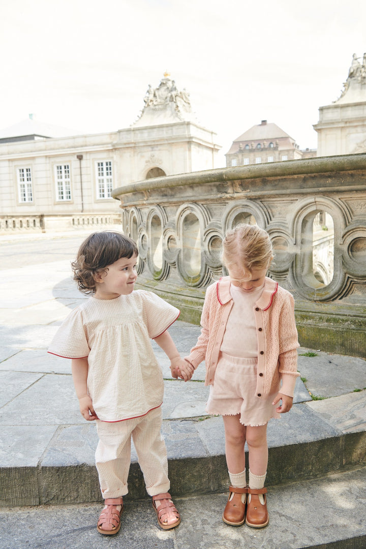 BLUSE M. KONTRAST KANT - DUSTY ROSE W CREAM STRIPE