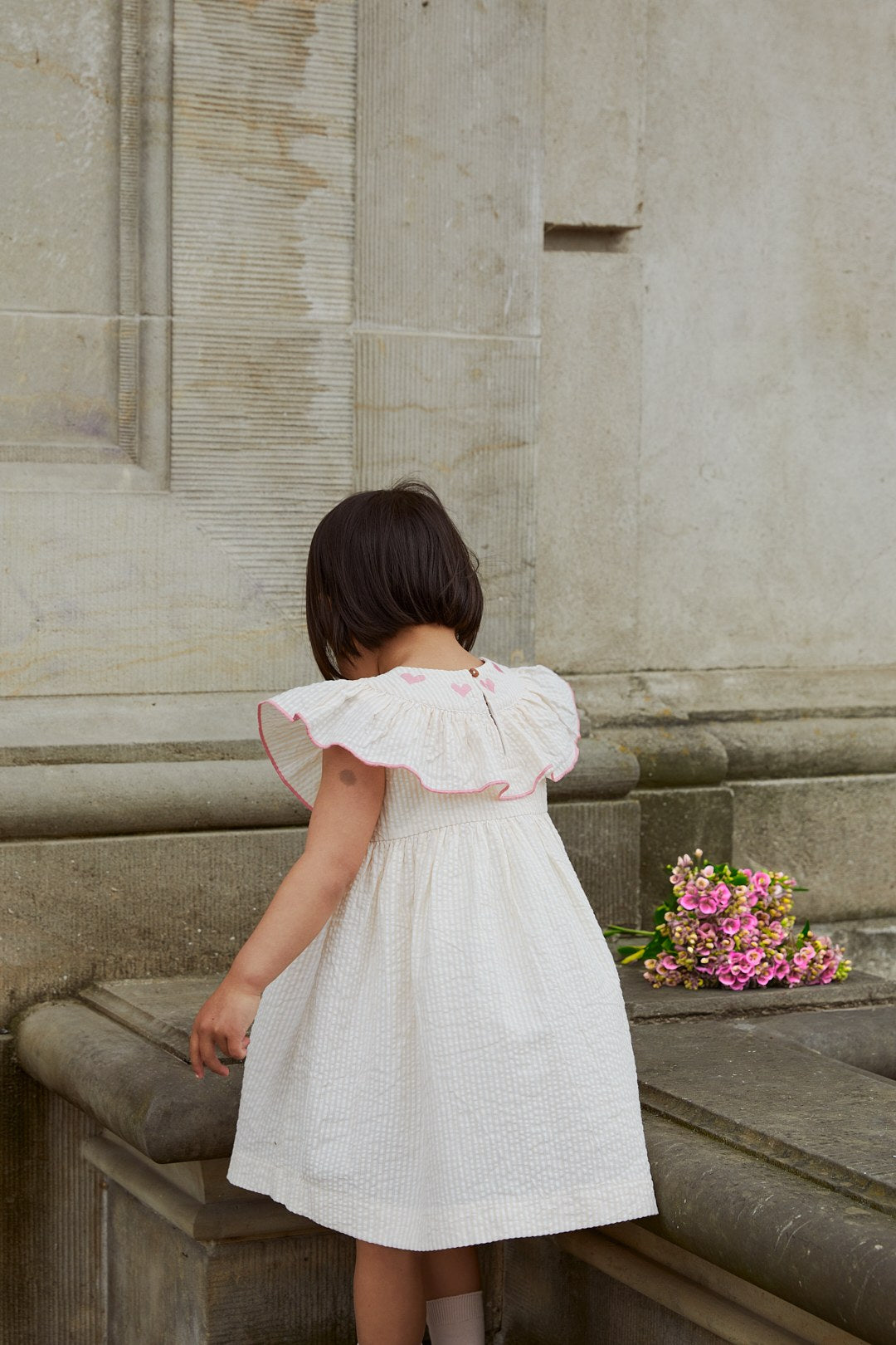 KJOLE M. HJERTE BRODERI - DUSTY ROSE W CREAM STRIPE W PINK