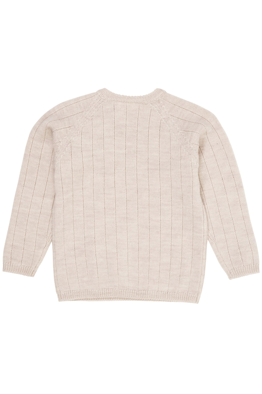 STRIKKET BLUSE I MERINOULD M. KNAPLUKNING OVER SKULDER - PALE CREAM MELANGE