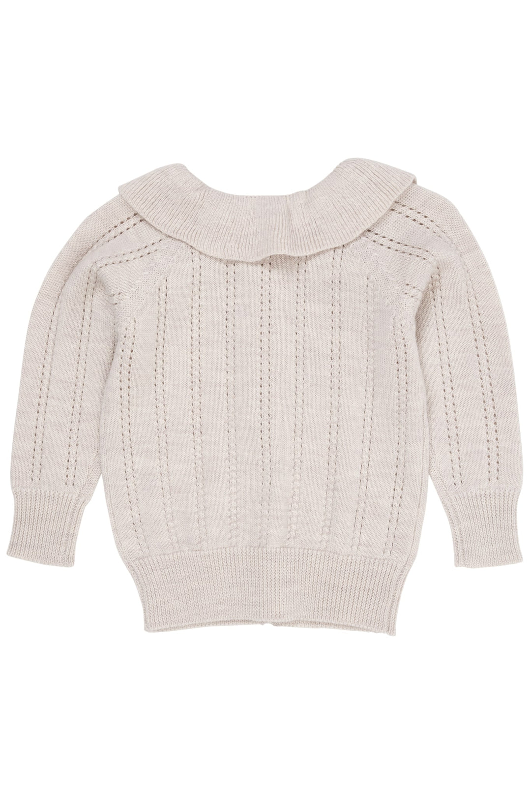 CARDIGAN M. HULMØNSTER OG KRAVE I MERINOULD - PALE CREAM MELANGE