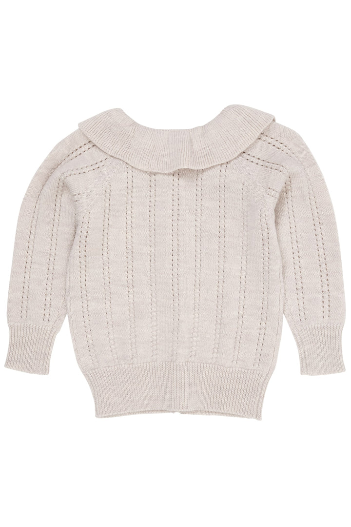 CARDIGAN M. HULMØNSTER OG KRAVE I MERINOULD - PALE CREAM MELANGE