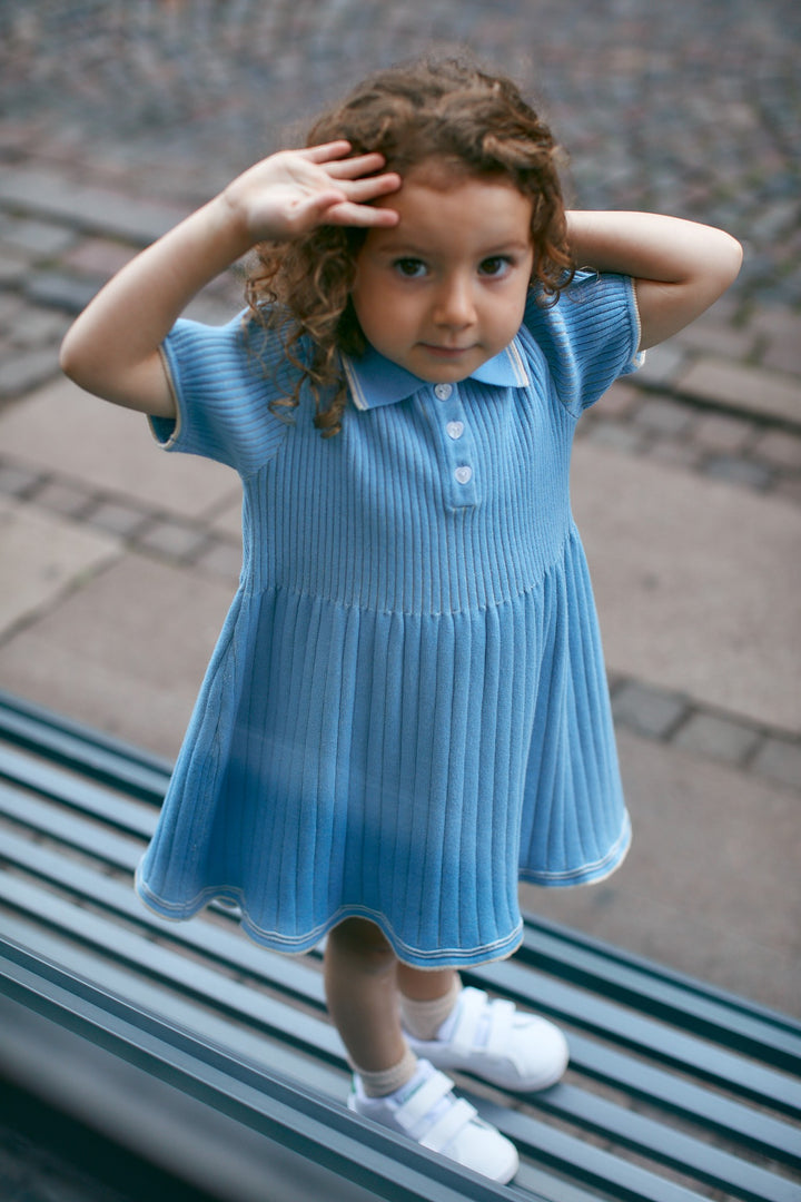 POLO STRIKKJOLE - SKY BLUE/CREAM COMB.