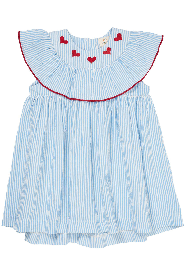 KJOLE M. HJERTE BRODERI - SKY BLUE W CREAM STRIPE W BERRY