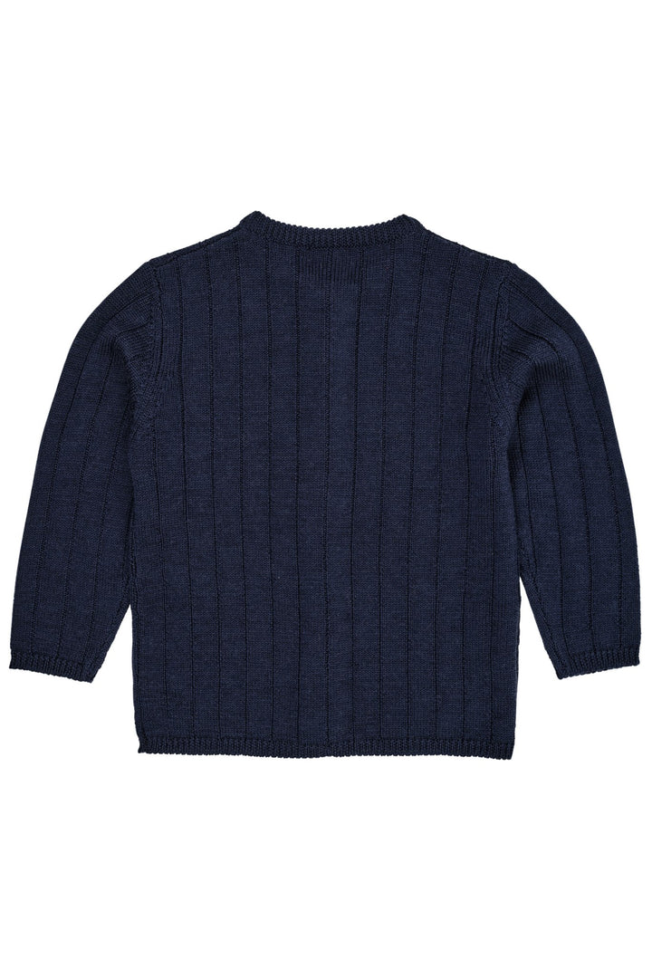 STRIKKET CARDIGAN I MERINO ULD M. BRED RIB - NAVY