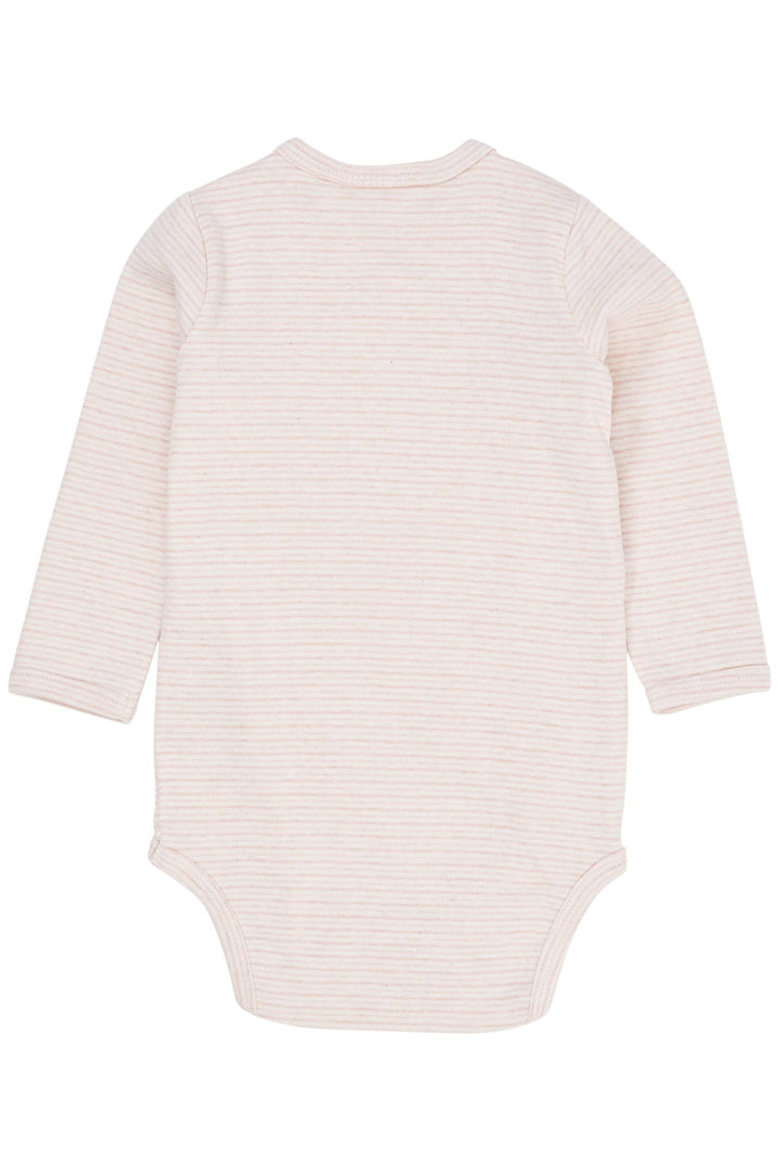 STRIBET BABY BODYSTOCKING MED SIDELUKNING OG LANGE ÆRMER - SOFT PINK STRIPE
