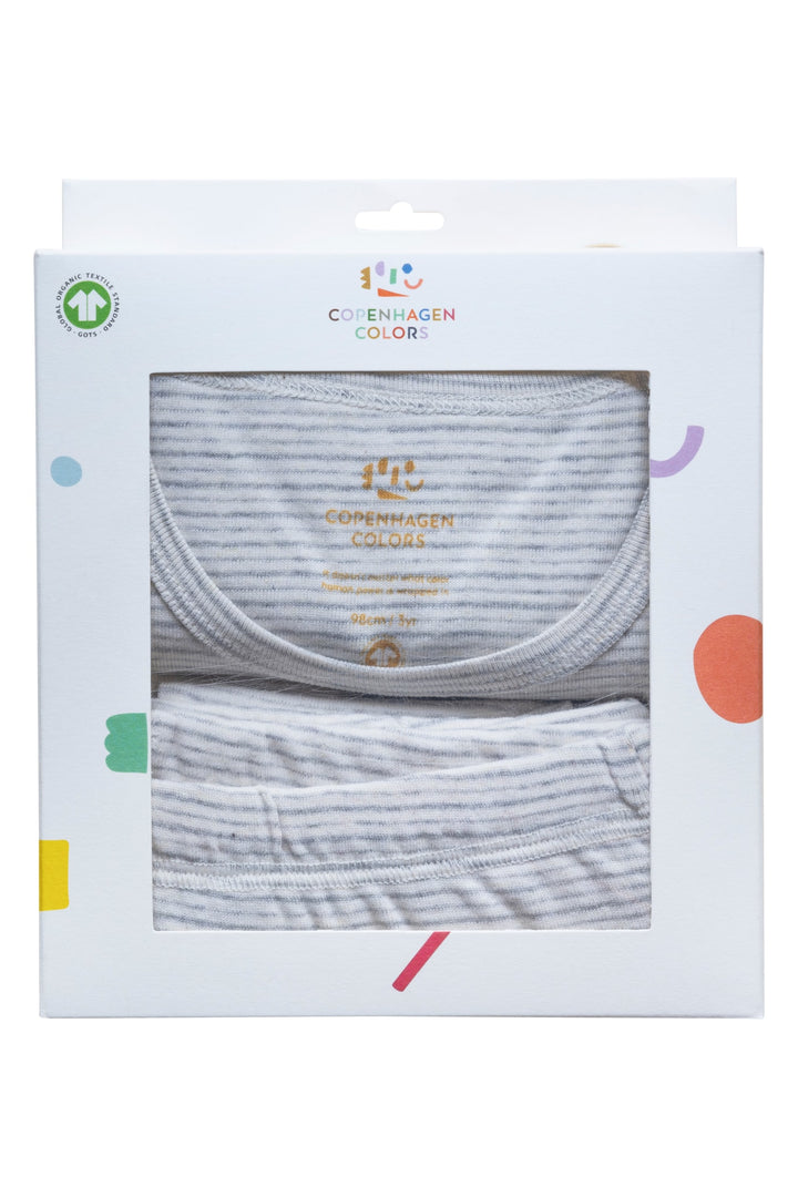 2-PAK STRIBET UNISEX LEGGING OG T-SHIRT M. L/Æ - GREY STRIPE