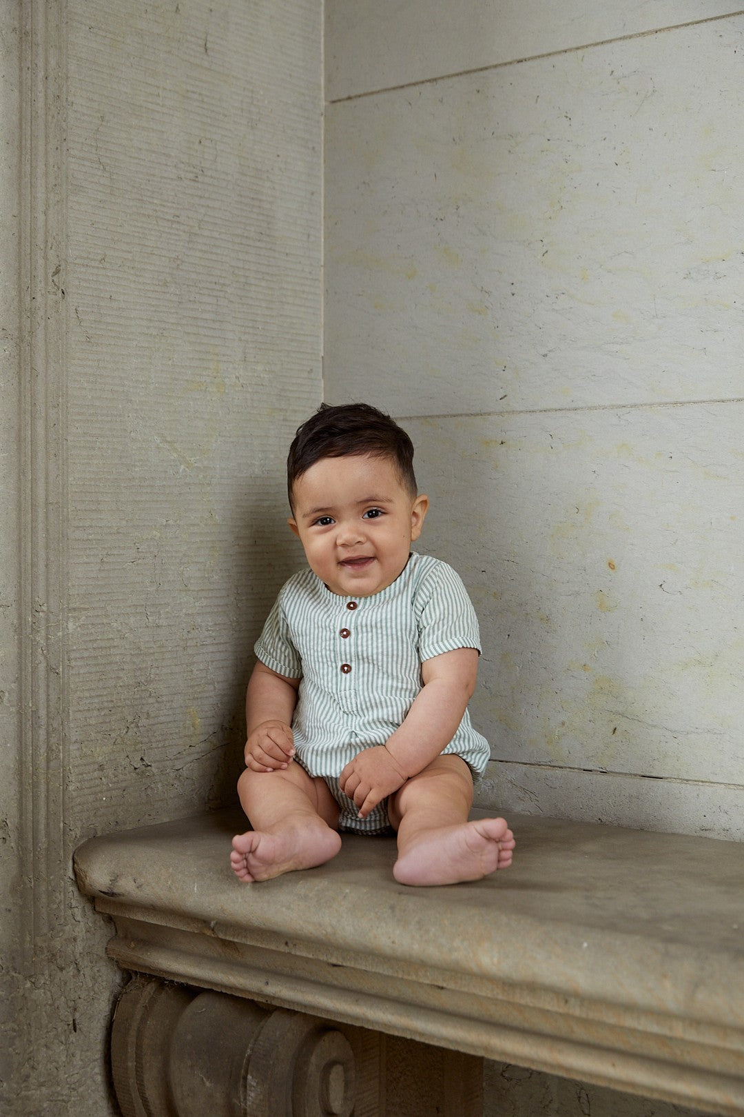 BÆK OG BØLGE ROMPER - GREEN W CREAM STRIPE