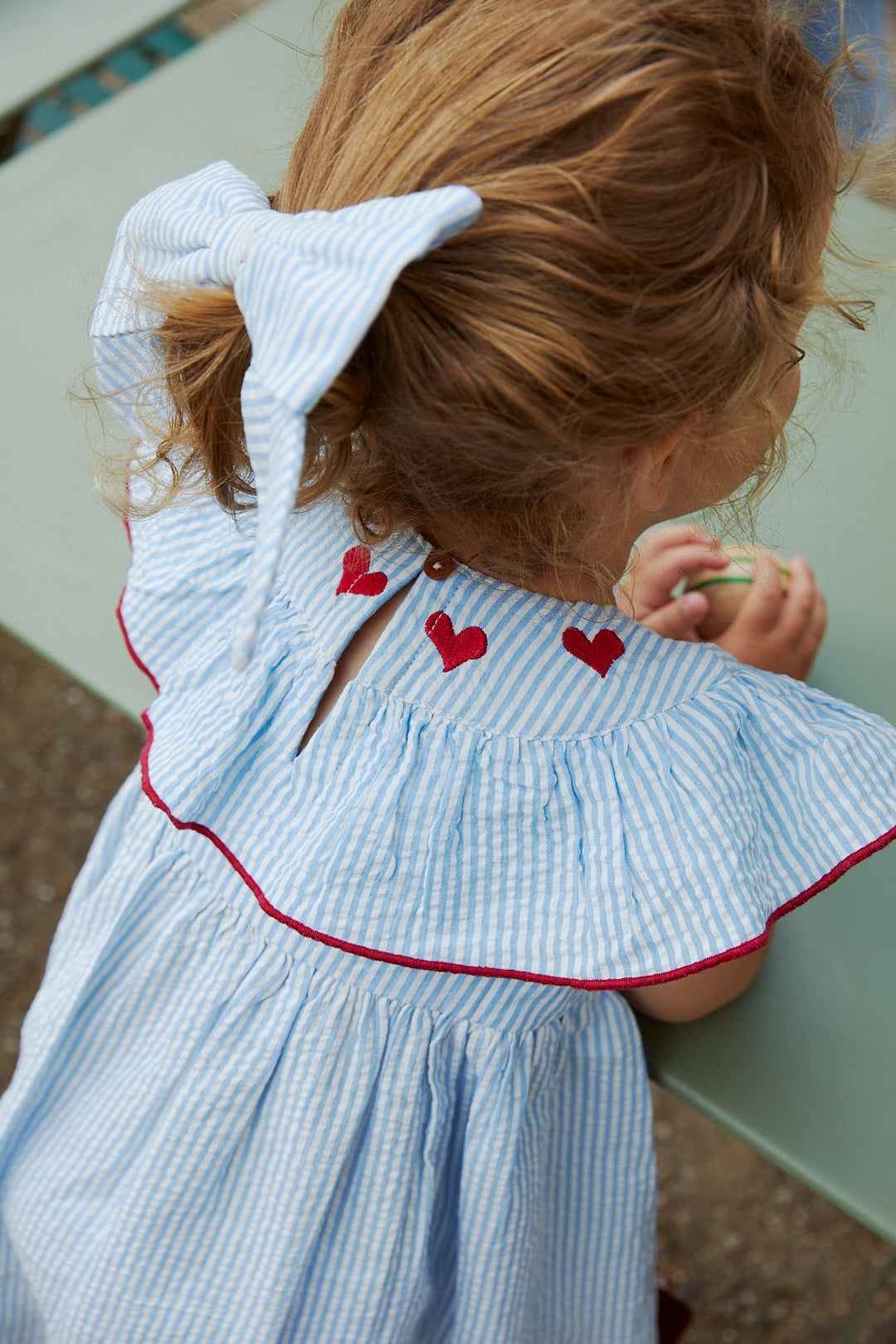 KJOLE M. HJERTE BRODERI - SKY BLUE W CREAM STRIPE W BERRY