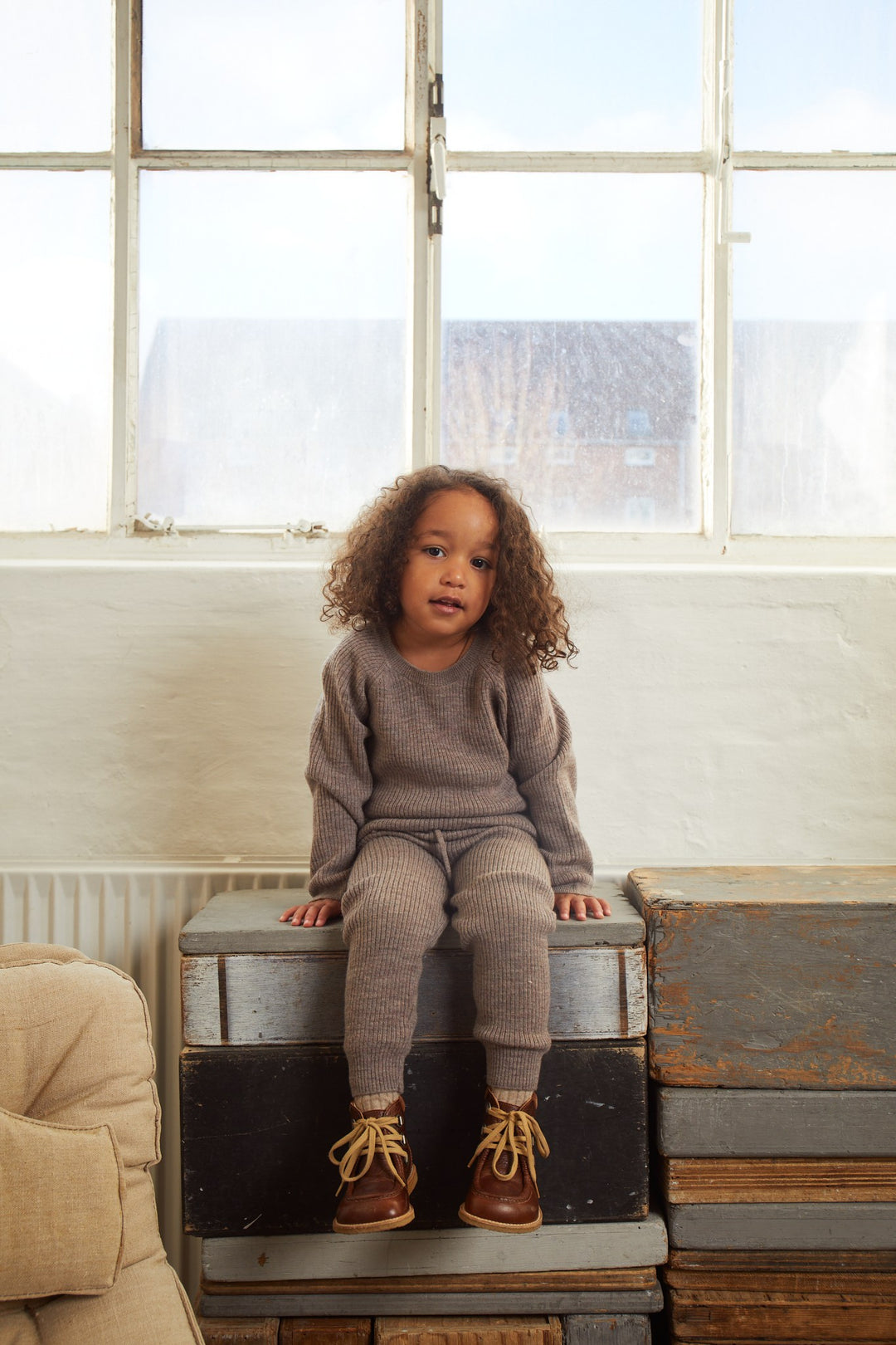 KLASSISK MERINO RIB LEGGINGS M. BINDEBÅND - UNISEX - NATURAL MELANGE