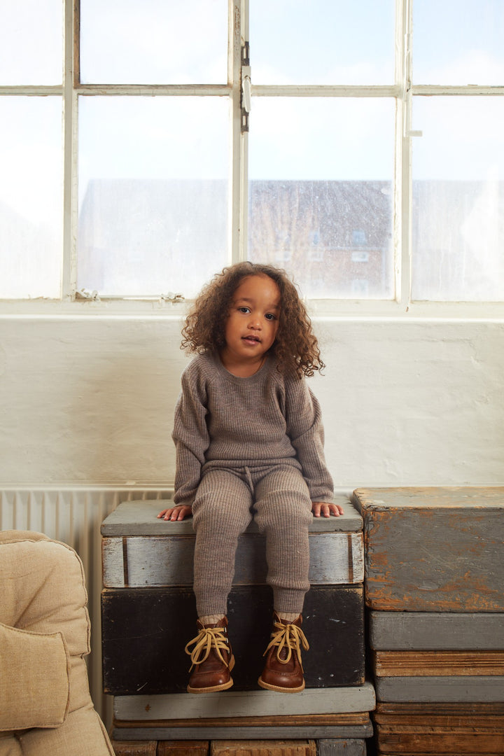 KLASSISK MERINO RIB LEGGINGS M. BINDEBÅND - UNISEX - NATURAL MELANGE