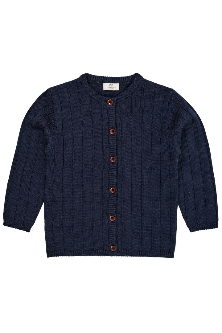 STRIKKET CARDIGAN I MERINO ULD M. BRED RIB - NAVY