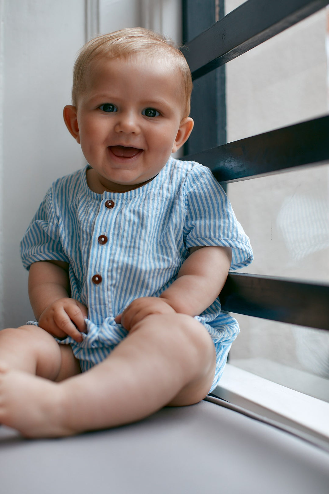 BÆK OG BØLGE ROMPER - SKY BLUE W CREAM STRIPE