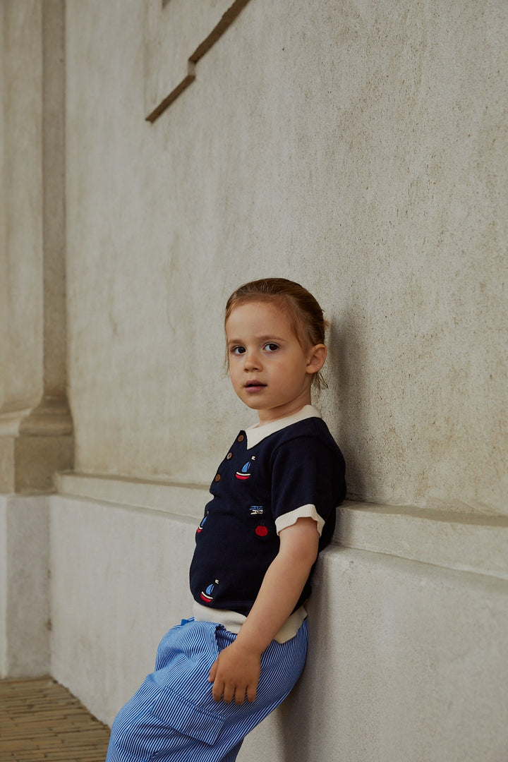 STRIKKET POLO M. BÅDE - NAVY/CREAM COMB