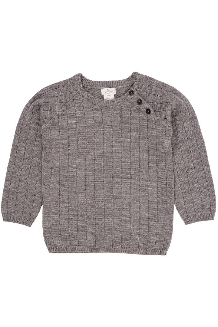 STRIKKET BLUSE I MERINOULD M. KNAPLUKNING OVER SKULDER - NATURAL MELANGE