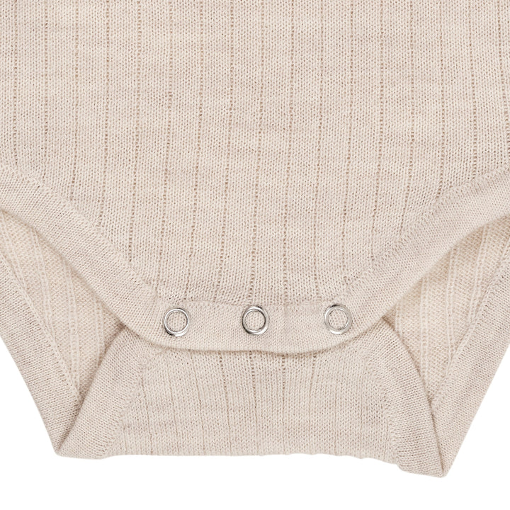 LANGÆRMET RIB BODYSTOCKING I MERINOULD - PALE CREAM MELANGE