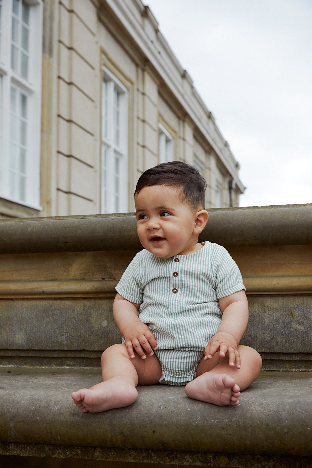 BÆK OG BØLGE ROMPER - GREEN W CREAM STRIPE
