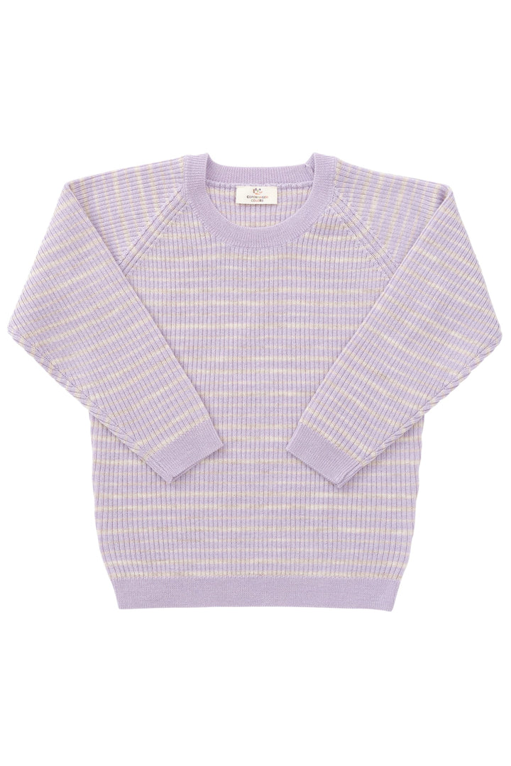 KLASSISK MERINO BLUSE I RIB - LAVENDER/ PALE CREAM MELANGE 75