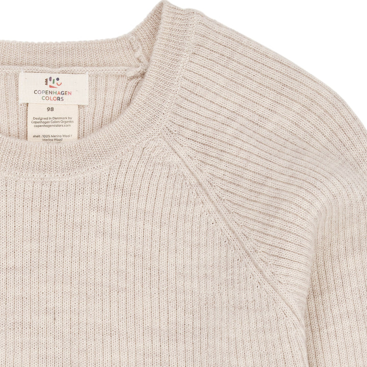 KLASSISK MERINO BLUSE I RIB - PALE CREAM MELANGE