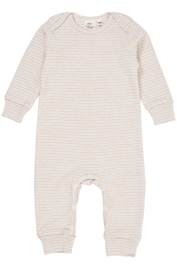 STRIBET ROMPER MED LANGE ÆRMER - BEIGE STRIPE