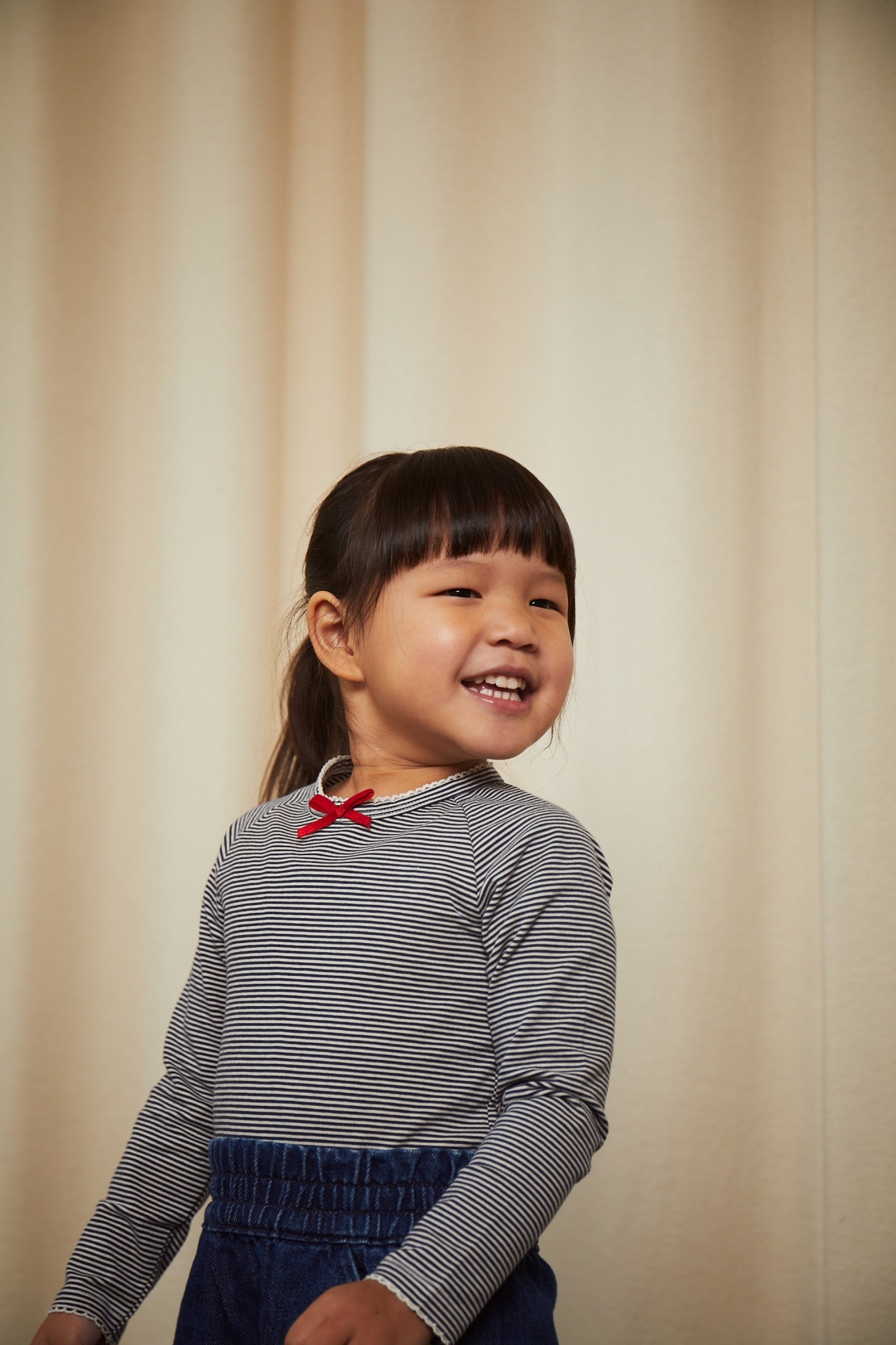 LANGÆRMET T-SHIRT MED STRIBER - NAVY/CREAM STRIPE