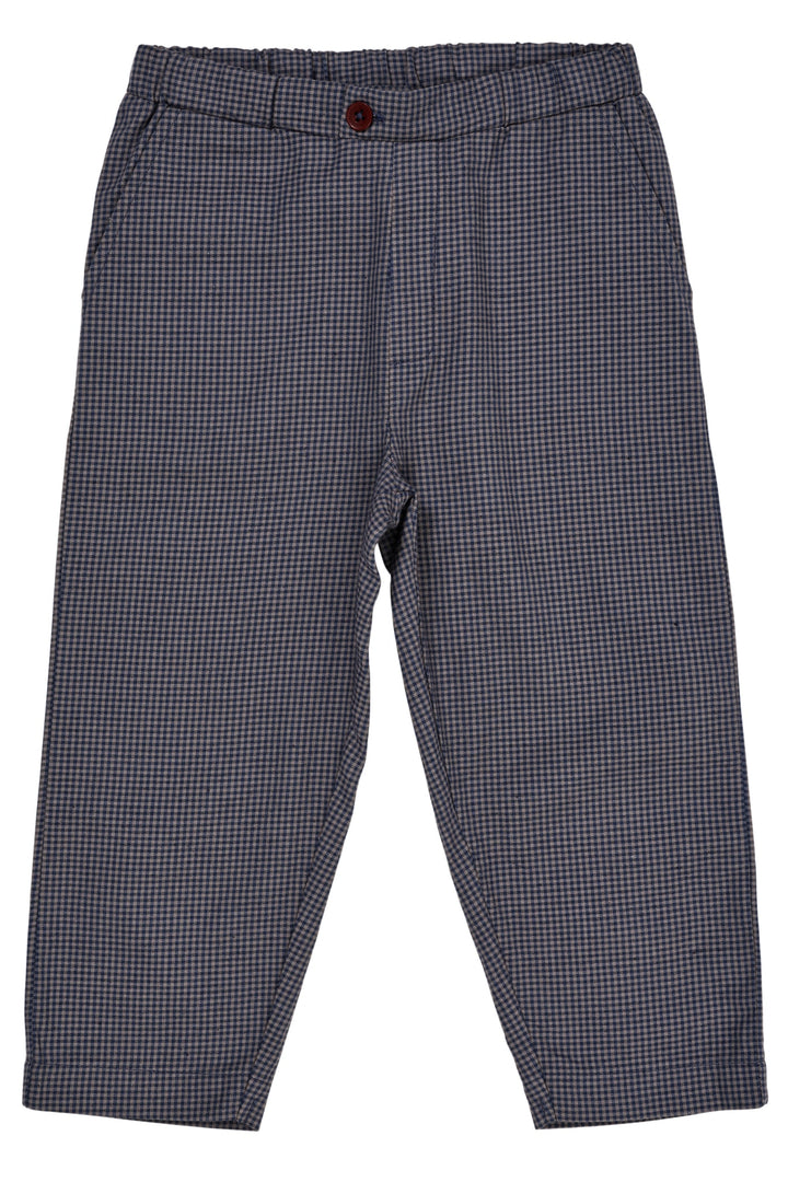 TERNET BUKSER M. ELASTIK I TALJE - NAVY CHECK COMBI