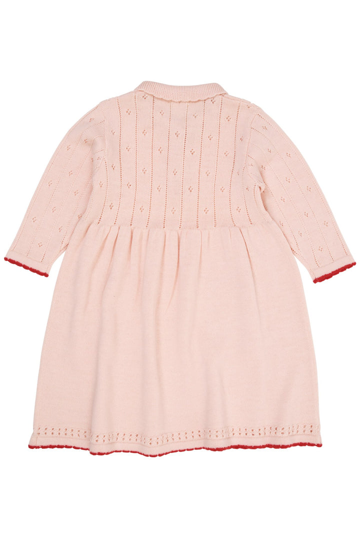 MERINO POINTELLE KJOLE MED KRAVE - SOFT PINK/RED COMBI