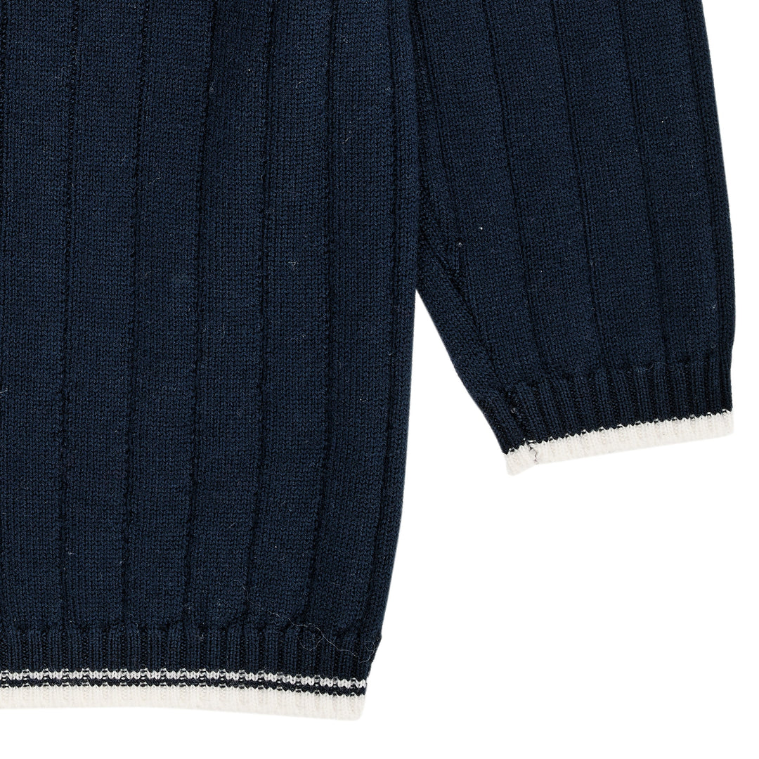MERINO POLO BLUSE - NAVY/CREAM COMBI