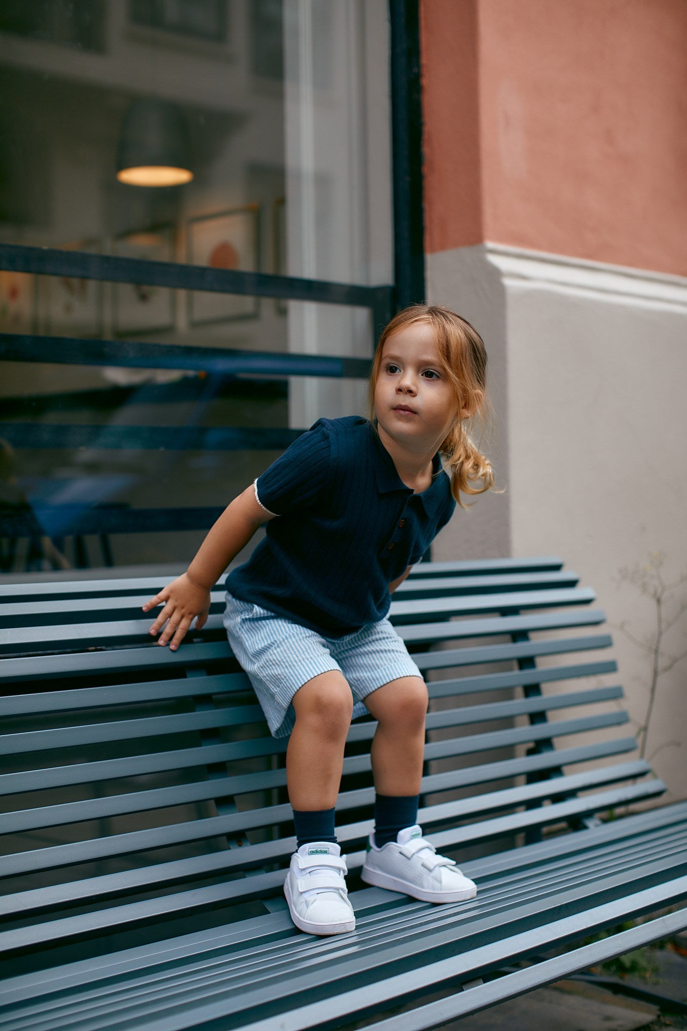 STRIKKET RIB POLO - NAVY/CREAM COMB.