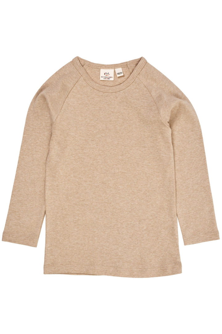 LANGÆRMET T-SHIRT I MELANGE - BEIGE MELANGE
