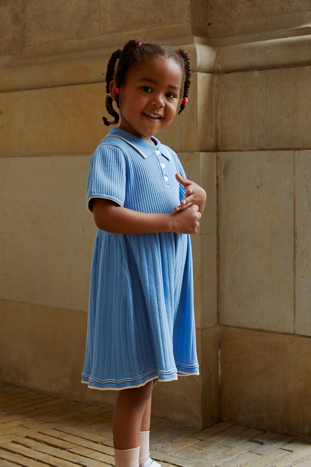 POLO STRIKKJOLE - SKY BLUE/CREAM COMB.