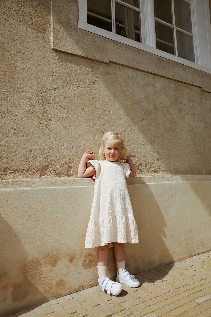BONDEKJOLE M. KONTRAST KANT - DUSTY ROSE W CREAM STRIPE W BERRY