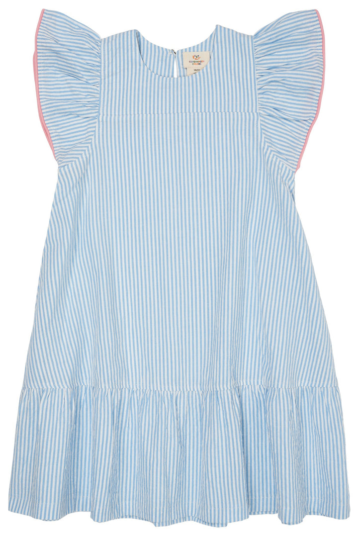 BONDEKJOLE M. KONTRAST KANT - SKY BLUE W CREAM STRIPE W PINK